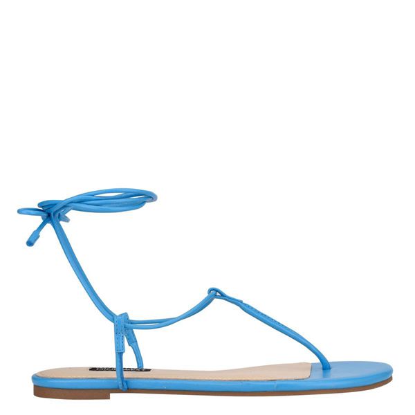 Nine West Tella Ankle Wrap Blue Flat Sandals | South Africa 23T70-0V80